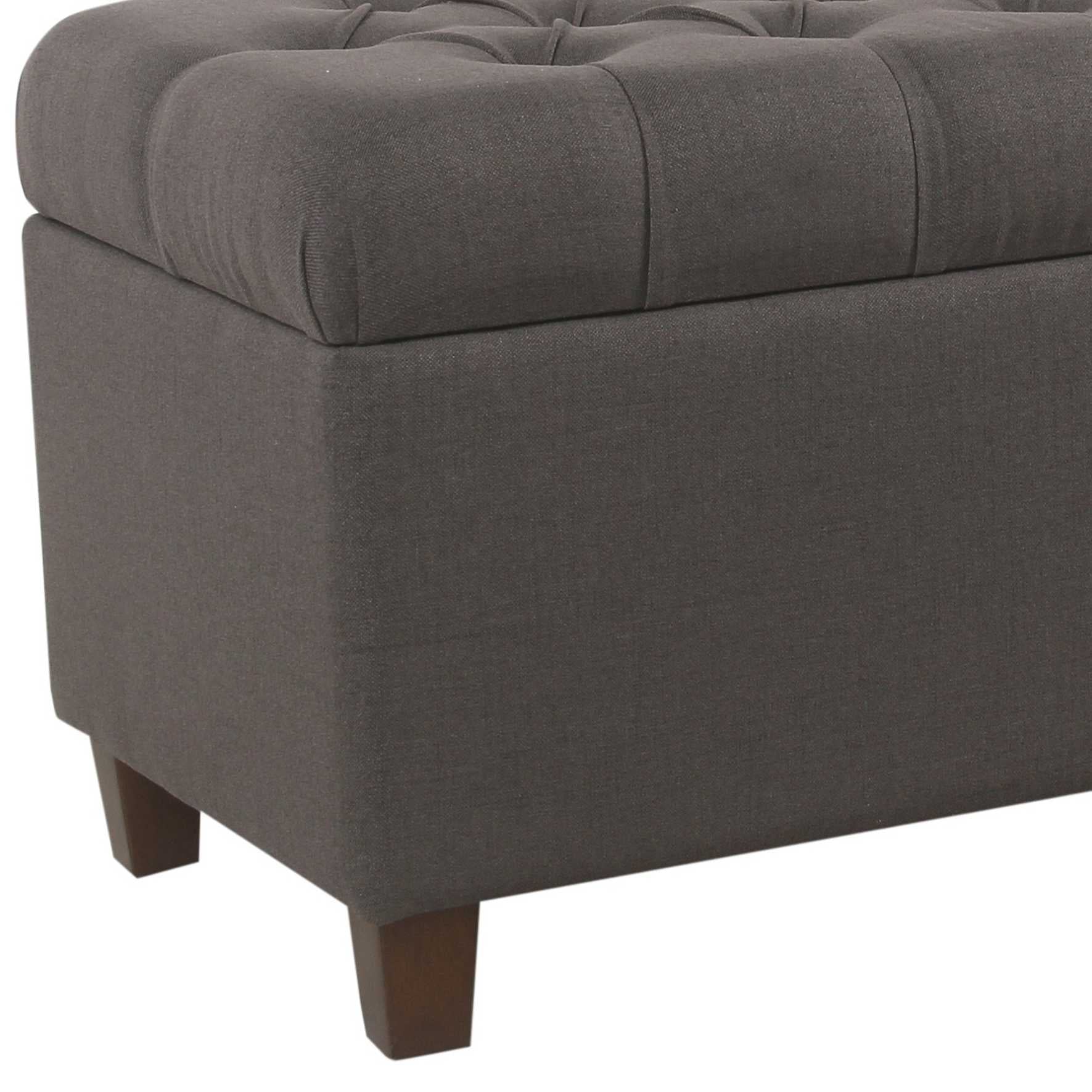 Fabric Upholstered Button Tufted Wooden Bench With Hinged Storage, Dark Gray And Brown By Benzara | Benches |  Modishstore  - 4