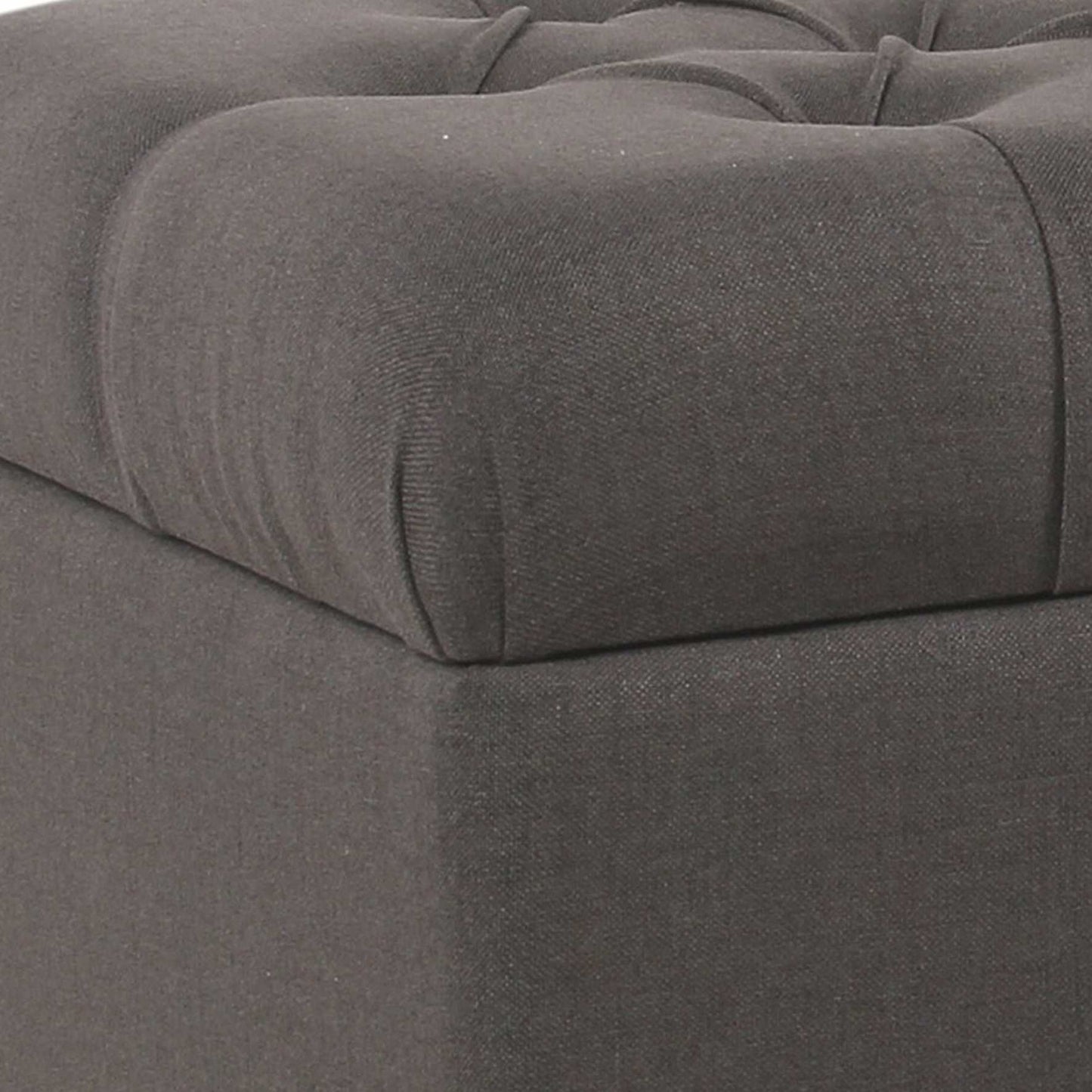 Fabric Upholstered Button Tufted Wooden Bench With Hinged Storage, Dark Gray And Brown By Benzara | Benches |  Modishstore  - 3