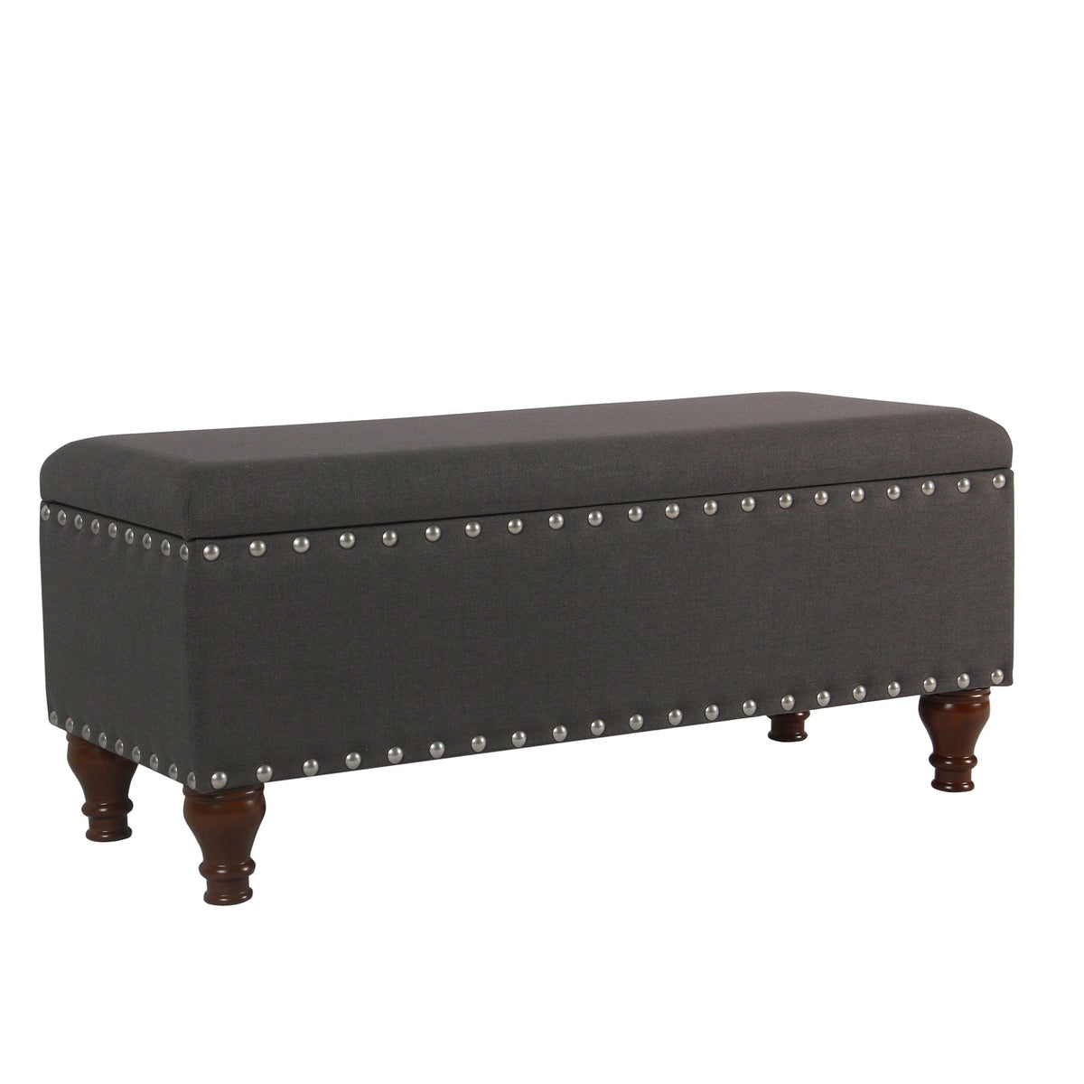 Fabric Upholstered Wooden Storage Bench With Nail Head Trim, Large, Dark Gray And Brown By Benzara | Benches |  Modishstore 