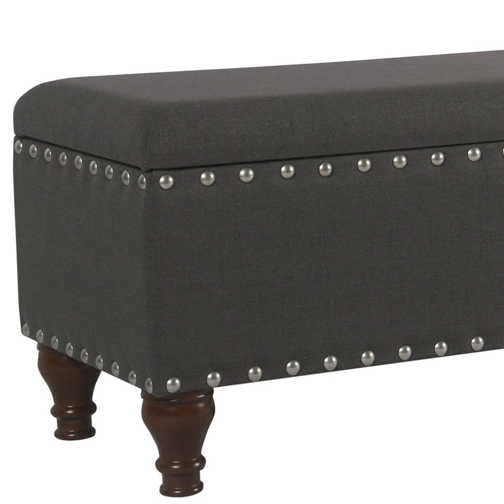 Fabric Upholstered Wooden Storage Bench With Nail Head Trim, Large, Dark Gray And Brown By Benzara | Benches |  Modishstore  - 2