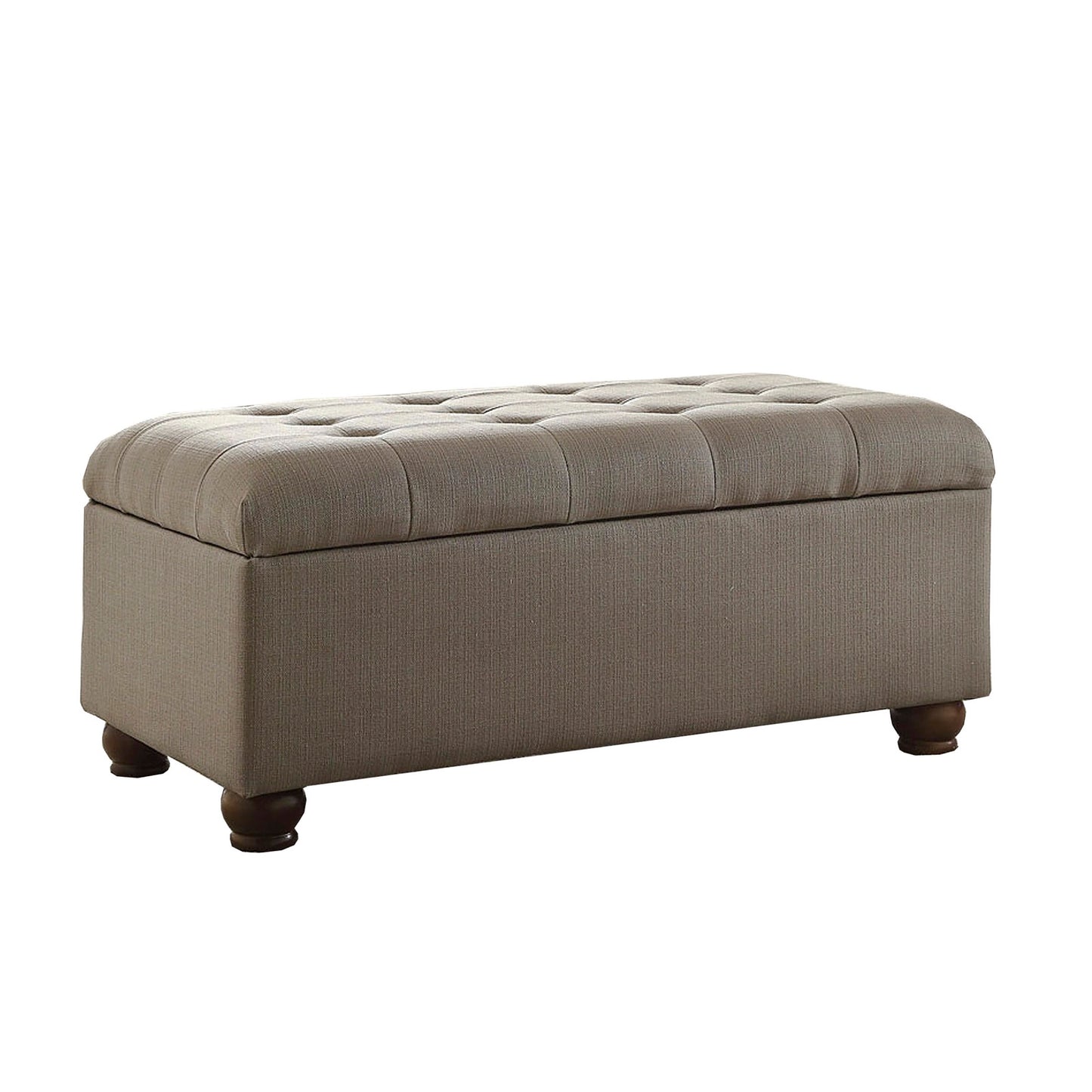 Textured Fabric Upholstered Button Tufted Storage Bench With Wooden Bun Feet, Gray And Brown By Benzara | Benches |  Modishstore 