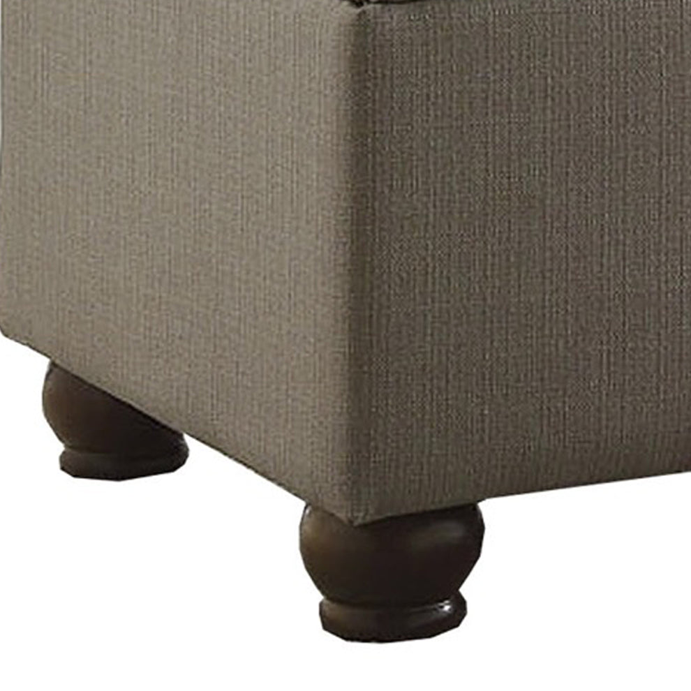 Textured Fabric Upholstered Button Tufted Storage Bench With Wooden Bun Feet, Gray And Brown By Benzara | Benches |  Modishstore  - 3