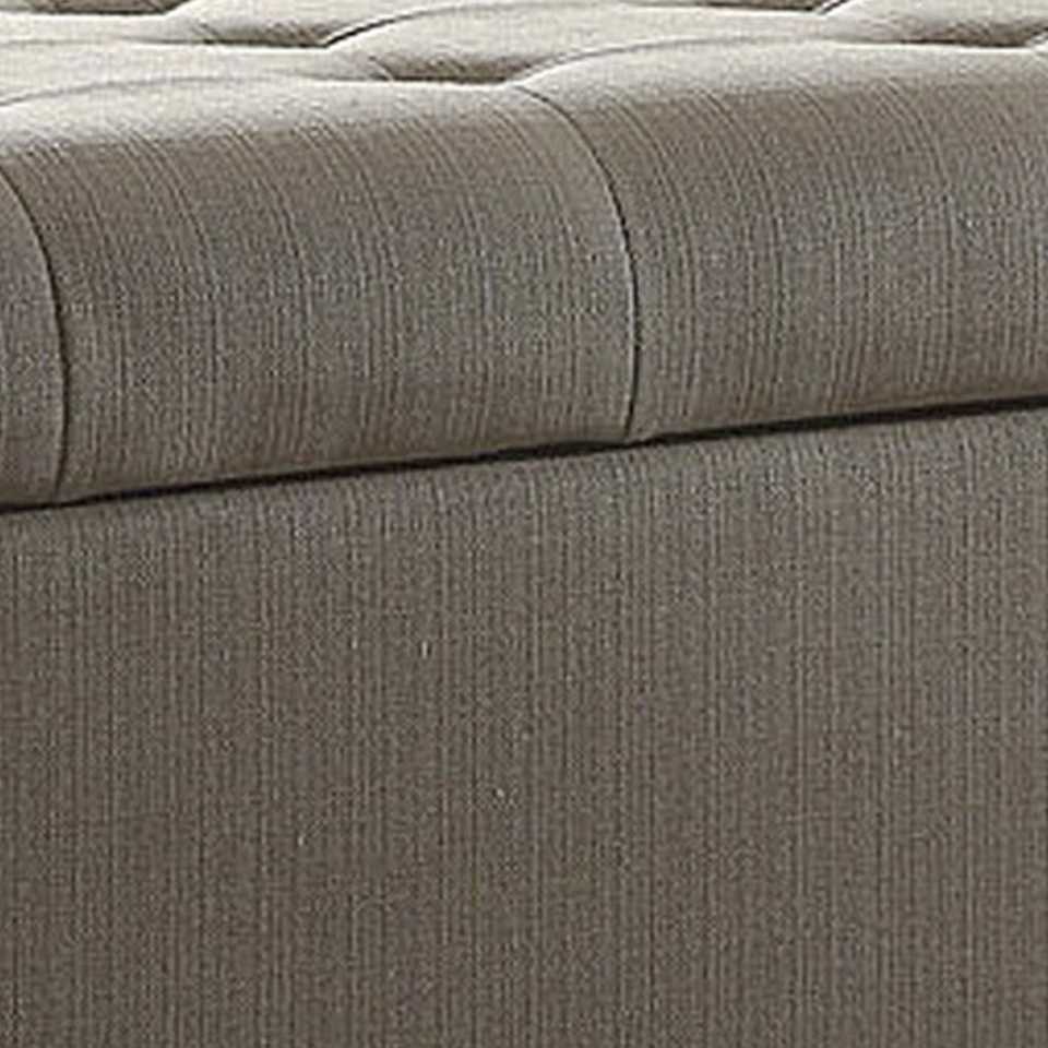 Textured Fabric Upholstered Button Tufted Storage Bench With Wooden Bun Feet, Gray And Brown By Benzara | Benches |  Modishstore  - 4