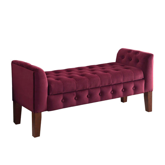 Velvet Upholstered Button Tufted Wooden Bench Settee With Hinged Storage, Pink And Brown By Benzara | Benches |  Modishstore 