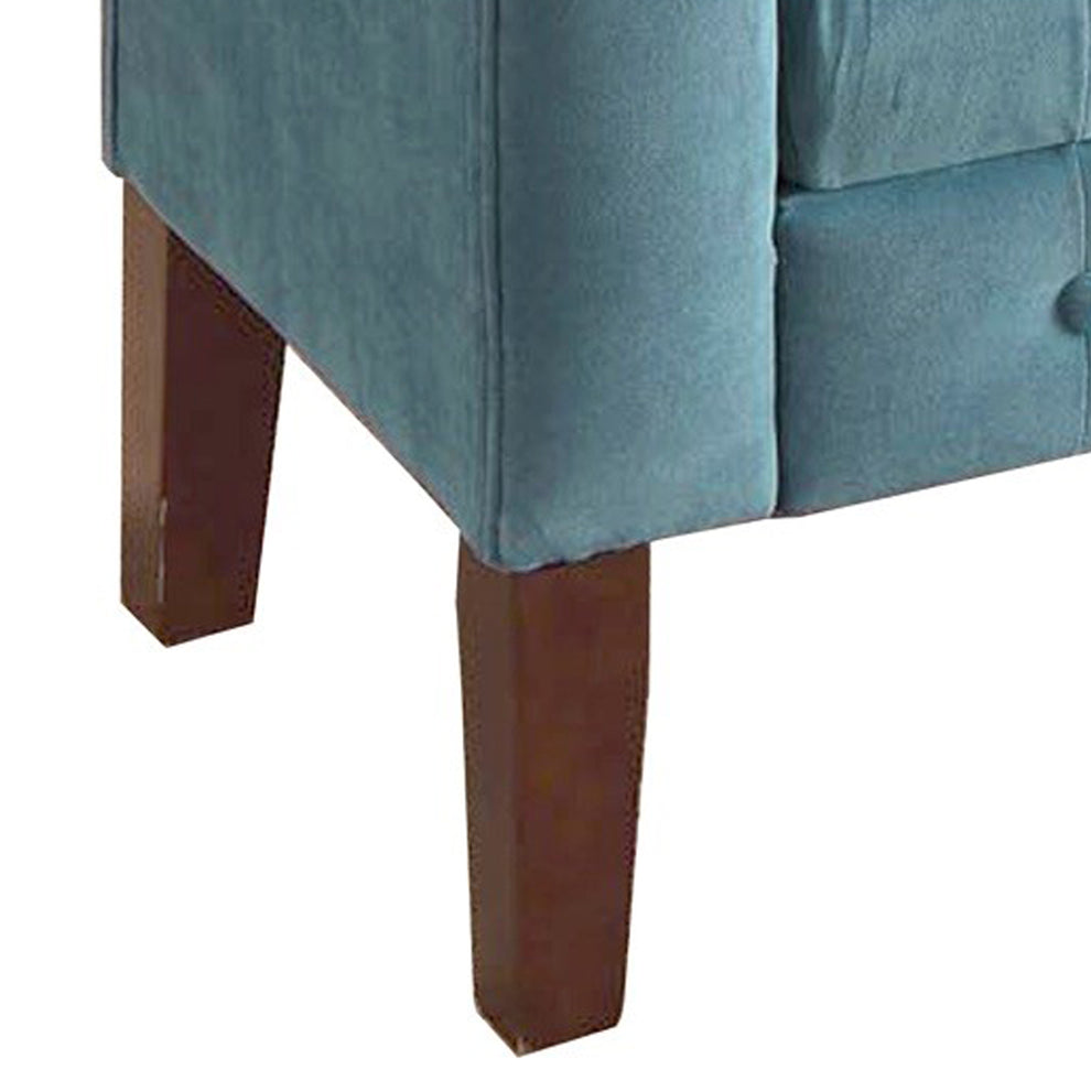 Velvet Upholstered Button Tufted Wooden Bench Settee With Hinged Storage, Teal Blue And Brown By Benzara | Benches |  Modishstore  - 3