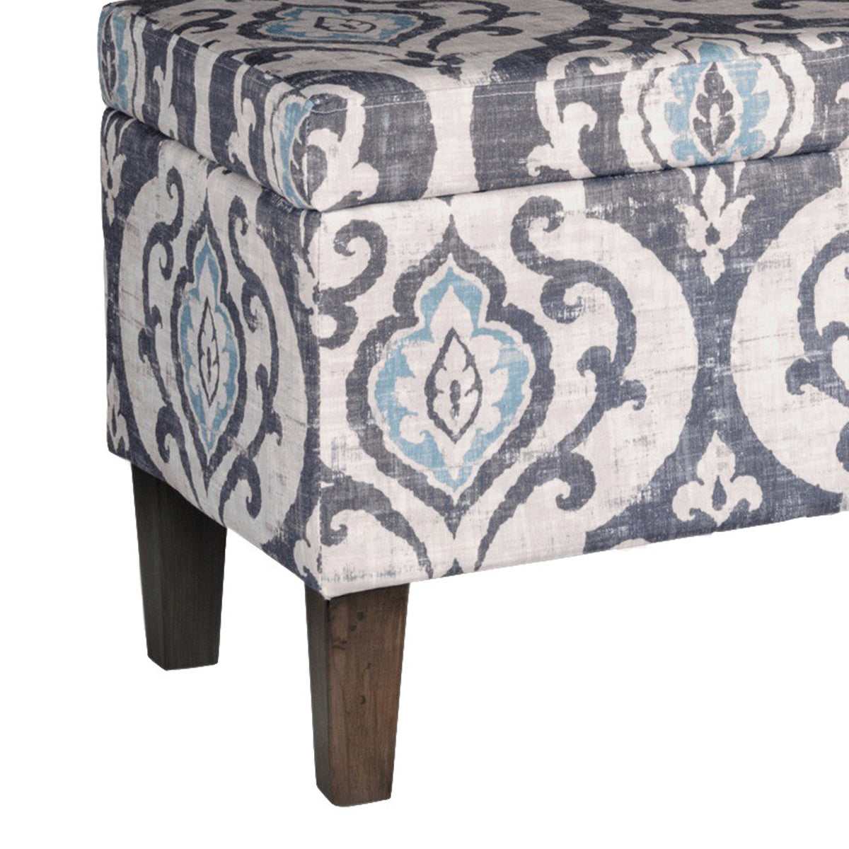 Damask Patterned Fabric Upholstered Wooden Bench With Hinged Storage, Large, Multicolor By Benzara | Benches |  Modishstore  - 3
