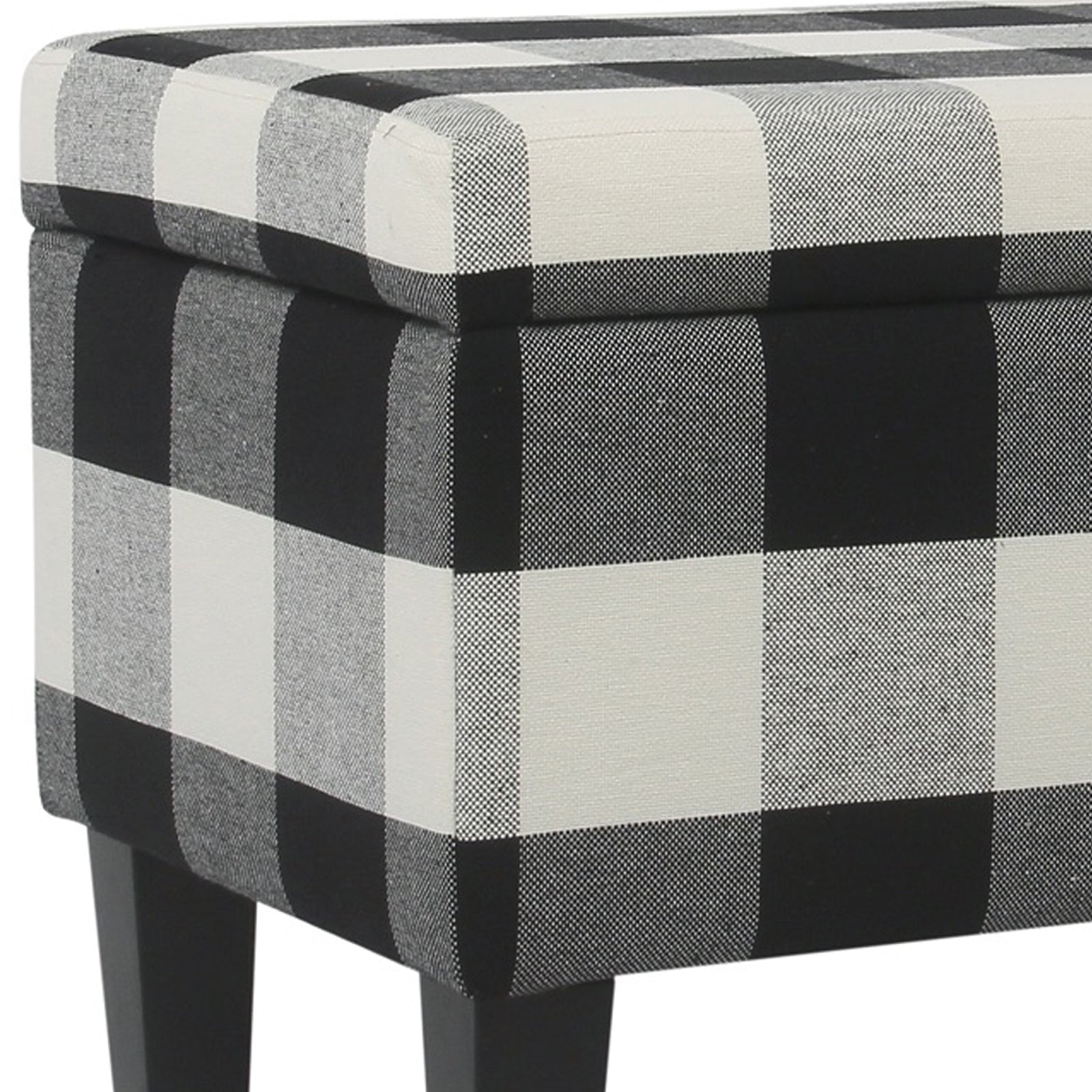 Checkered Pattern Fabric Upholstered Storage Bench With Tapered Wood Legs, Large, Black And White By Benzara | Benches |  Modishstore  - 4