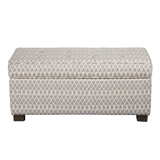 Wooden Ottoman With Intricate Diamond Pattern Fabric Upholstery, Large, Gray And Cream By Benzara | Ottomans |  Modishstore 