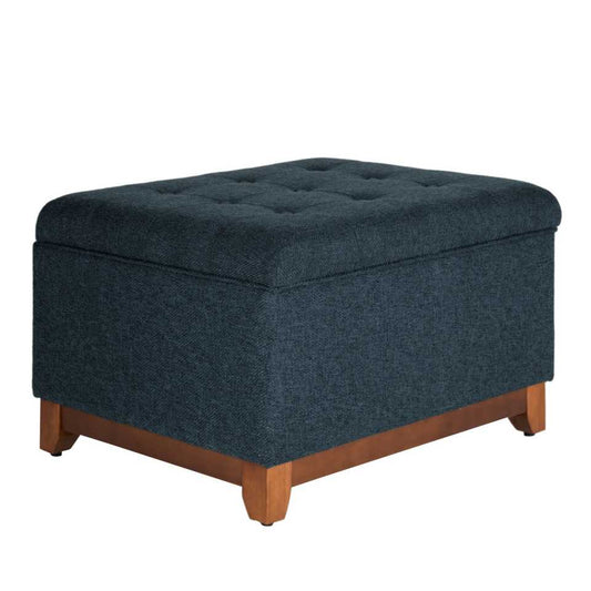 Textured Fabric Upholstered Wooden Ottoman With Button Tufted Top, Blue And Brown By Benzara | Ottomans |  Modishstore 