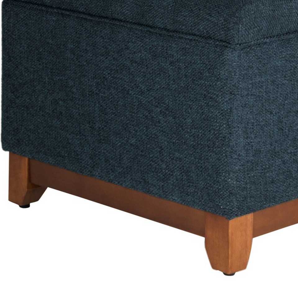 Textured Fabric Upholstered Wooden Ottoman With Button Tufted Top, Blue And Brown By Benzara | Ottomans |  Modishstore  - 4