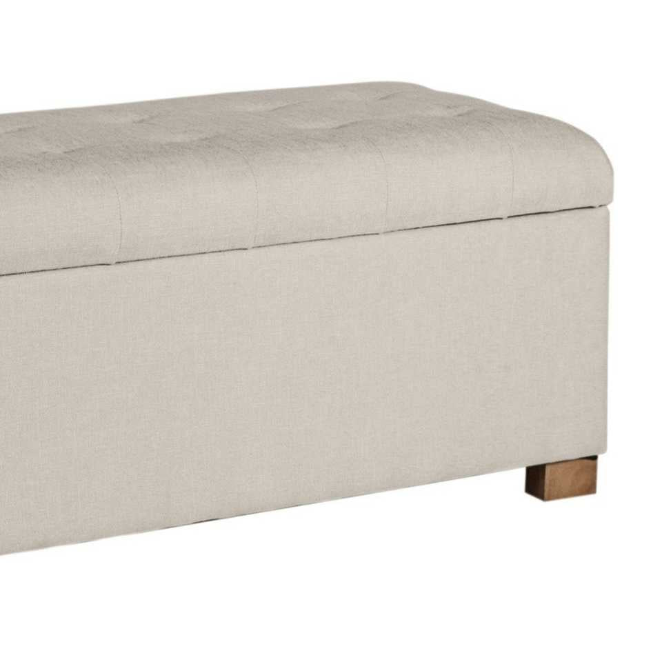 Polyester Upholstery Bench With Button Tufted Hinged Lid Storage And Wood Feet, Large, Light Gray By Benzara | Benches |  Modishstore  - 2