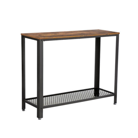 Iron Framed Console Table With Wooden Top And Wire Mesh Open Shelf, Brown And Black By Benzara | Console Tables |  Modishstore 