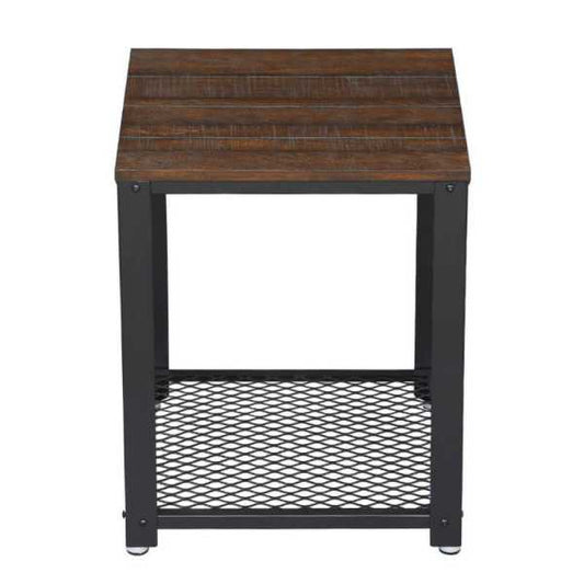 Iron Framed Nightstand With Wooden Top And Wire Mesh Open Shelf, Brown And Black By Benzara | Nightstands |  Modishstore 