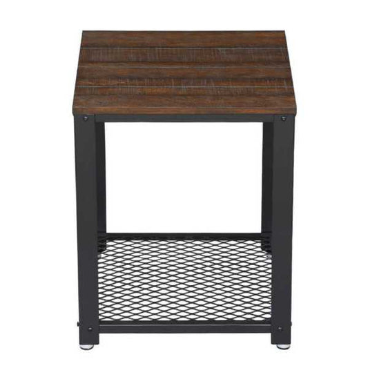 Iron Framed Nightstand With Wooden Top And Wire Mesh Open Shelf, Brown And Black By Benzara | Nightstands |  Modishstore 