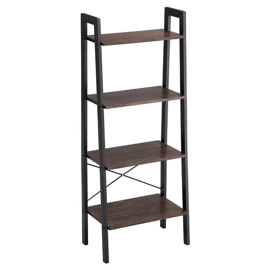 Iron Framed Ladder Style Storage Shelf With Four Wooden Shelves, Brown And Black By Benzara | Shelves & Shelving Units |  Modishstore 