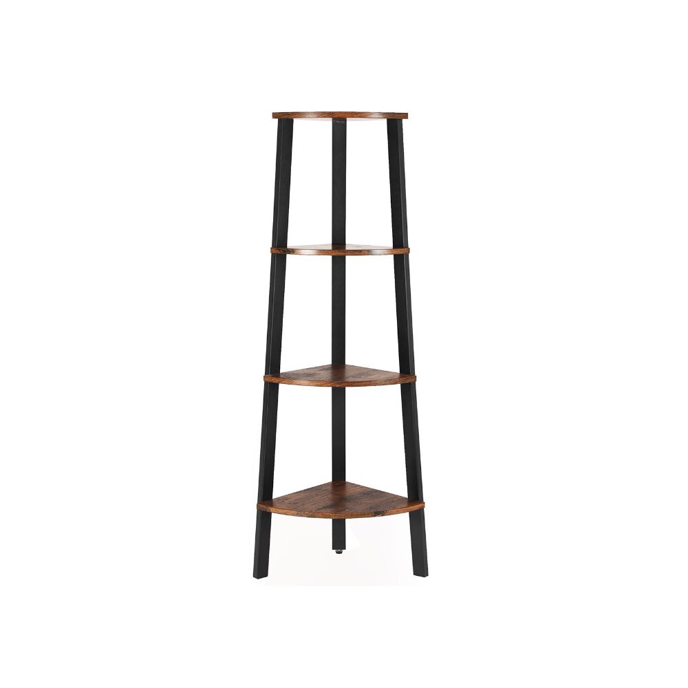 Four Tier Ladder Style Wooden Corner Shelf With Iron Framework, Brown And Black By Benzara | Shelves & Shelving Units |  Modishstore 