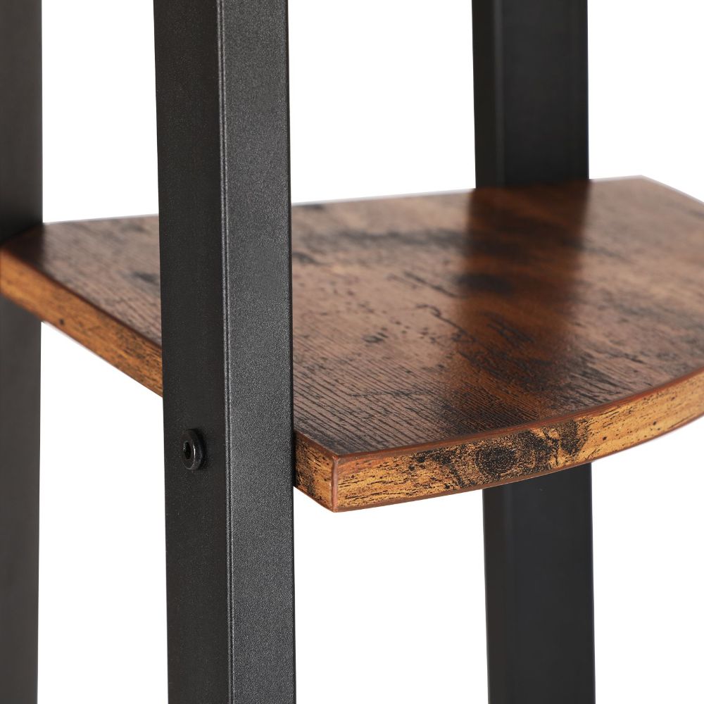 Four Tier Ladder Style Wooden Corner Shelf With Iron Framework, Brown And Black By Benzara | Shelves & Shelving Units |  Modishstore  - 2