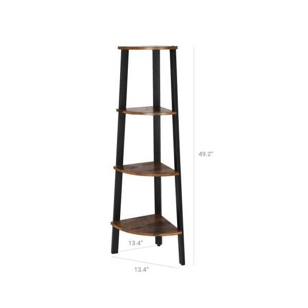 Four Tier Ladder Style Wooden Corner Shelf With Iron Framework, Brown And Black By Benzara | Shelves & Shelving Units |  Modishstore  - 3