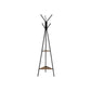 Iron Framed Coat Rack Stand With Six Hooks And Two Wooden Shelf, Black And Brown By Benzara | Coat Racks |  Modishstore 