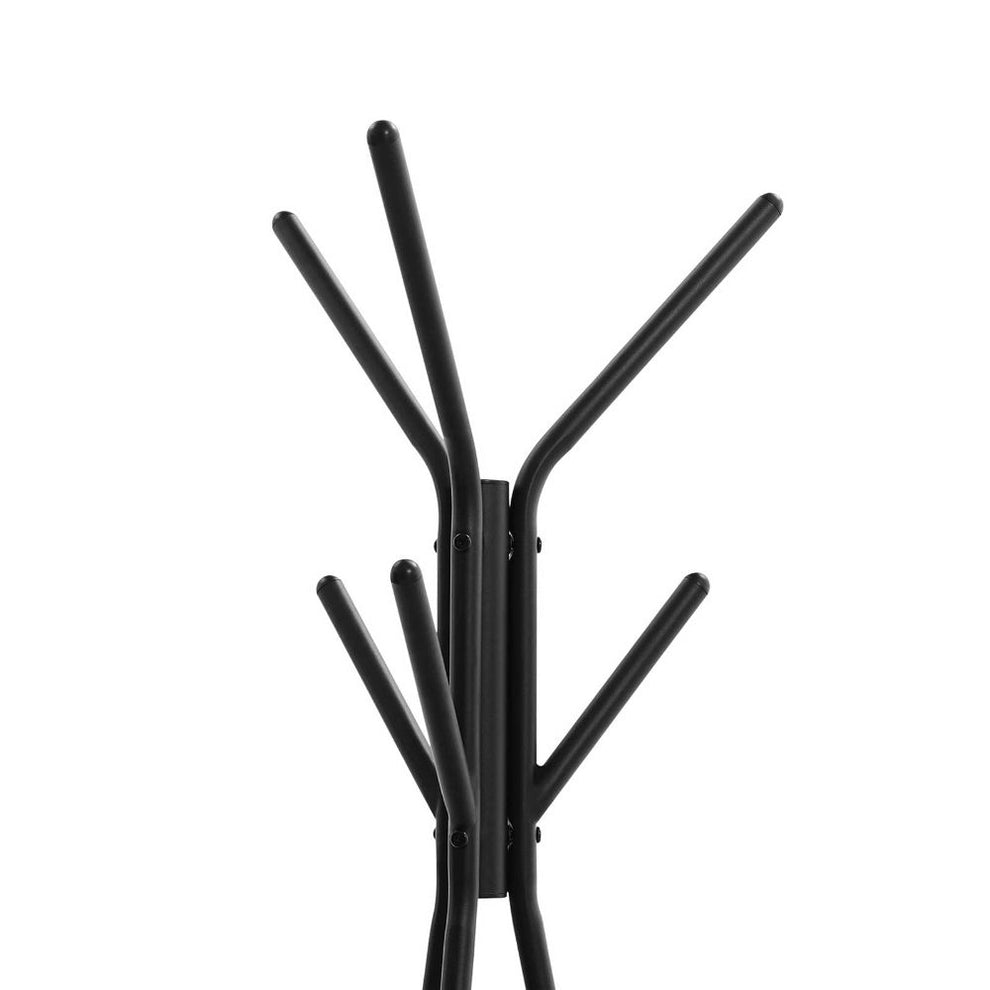 Iron Framed Coat Rack Stand With Six Hooks And Two Wooden Shelf, Black And Brown By Benzara | Coat Racks |  Modishstore  - 2