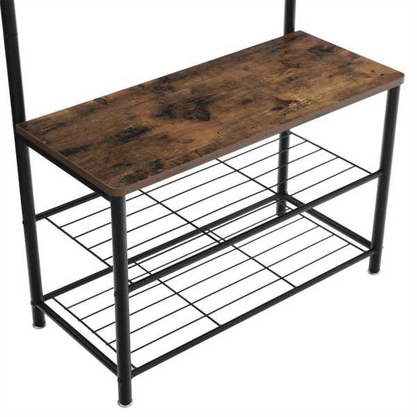 Metal And Wood Coat Rack With Nine Hooks And Storage Shelves, Brown And Black By Benzara | Coat Racks |  Modishstore  - 5