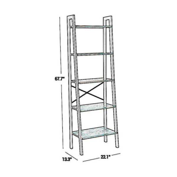 Five Tiered Rustic Wooden Ladder Shelf With Iron Framework, Brown And Black By Benzara | Shelves & Shelving Units |  Modishstore  - 3