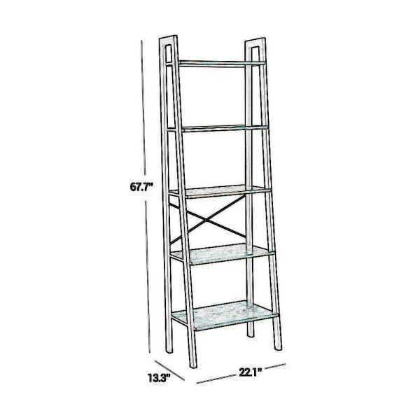 Five Tiered Rustic Wooden Ladder Shelf With Iron Framework, Brown And Black By Benzara | Shelves & Shelving Units |  Modishstore  - 3