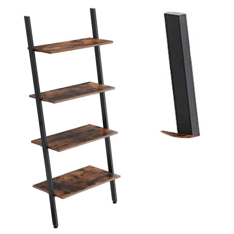 Rustic Ladder Style Iron Bookcase With Four Wooden Shelves, Brown And Black By Benzara | Bookcases |  Modishstore  - 5
