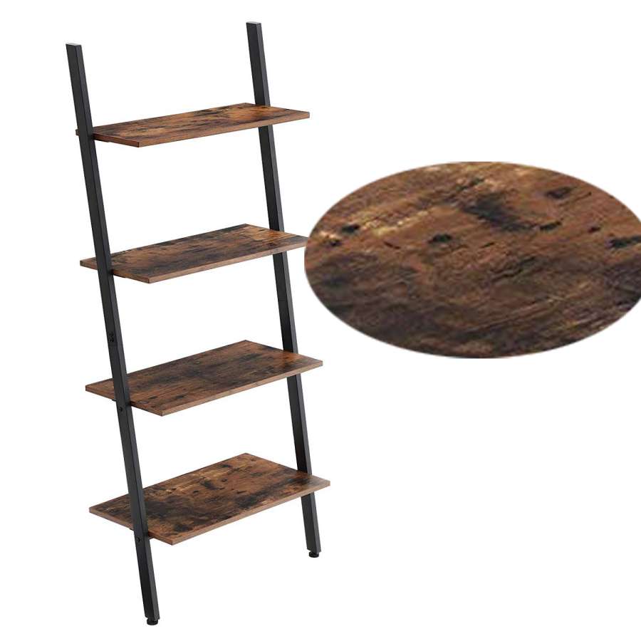 Rustic Ladder Style Iron Bookcase With Four Wooden Shelves, Brown And Black By Benzara | Bookcases |  Modishstore  - 3