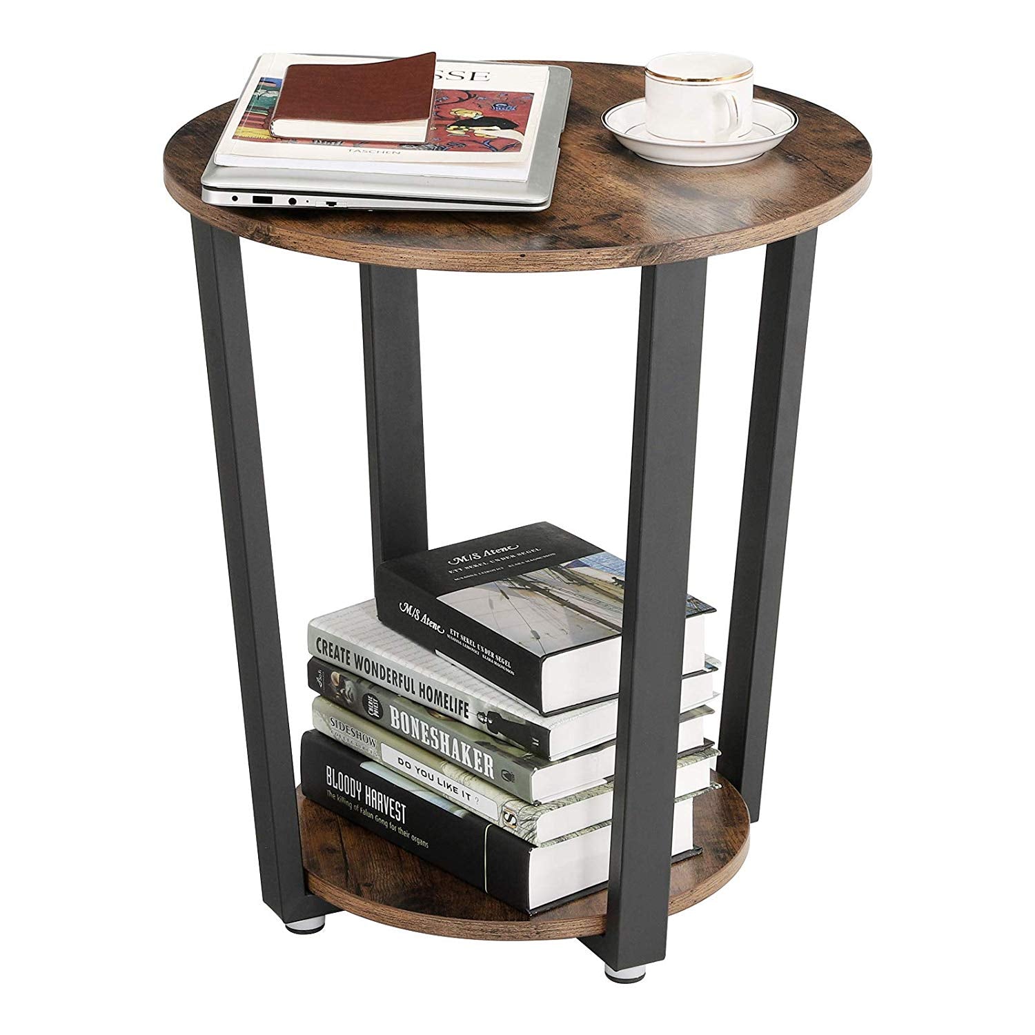 Stylish Iron And Wood End Table With Open Bottom Storage Shelf, Brown And Black By Benzara | Side Tables |  Modishstore  - 2