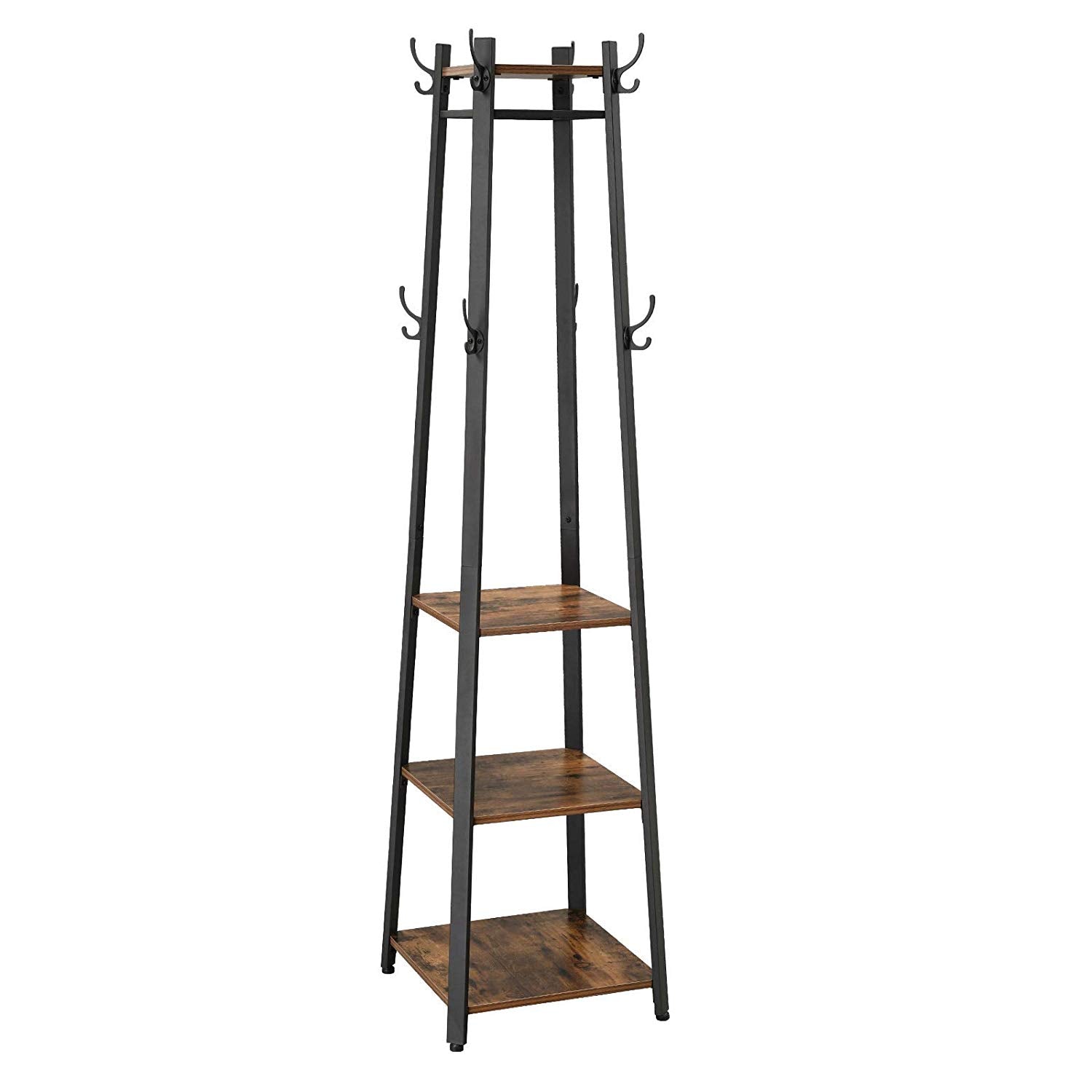 Metal Framed Ladder Style Coat Rack With Three Wooden Shelves, Brown And Black By Benzara | Coat Racks |  Modishstore  - 4