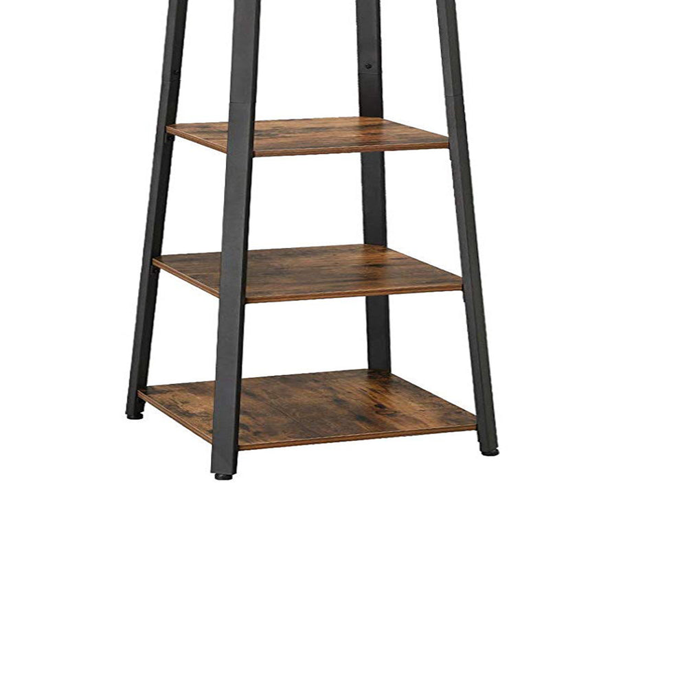 Metal Framed Ladder Style Coat Rack With Three Wooden Shelves, Brown And Black By Benzara | Coat Racks |  Modishstore  - 5