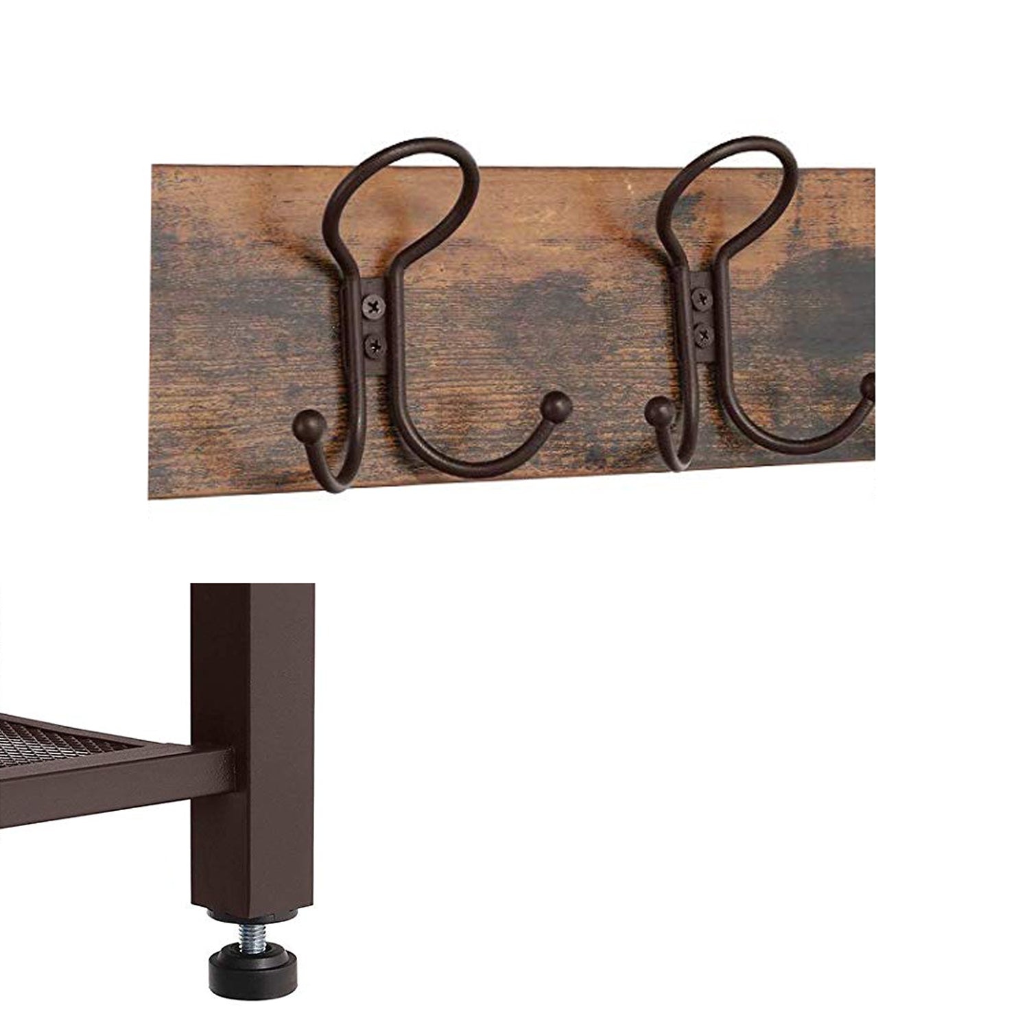 Wood And Metal Frame Hall Tree With 5 Dual Hooks, Rustic Brown And Black By Benzara | Coat Racks |  Modishstore  - 2