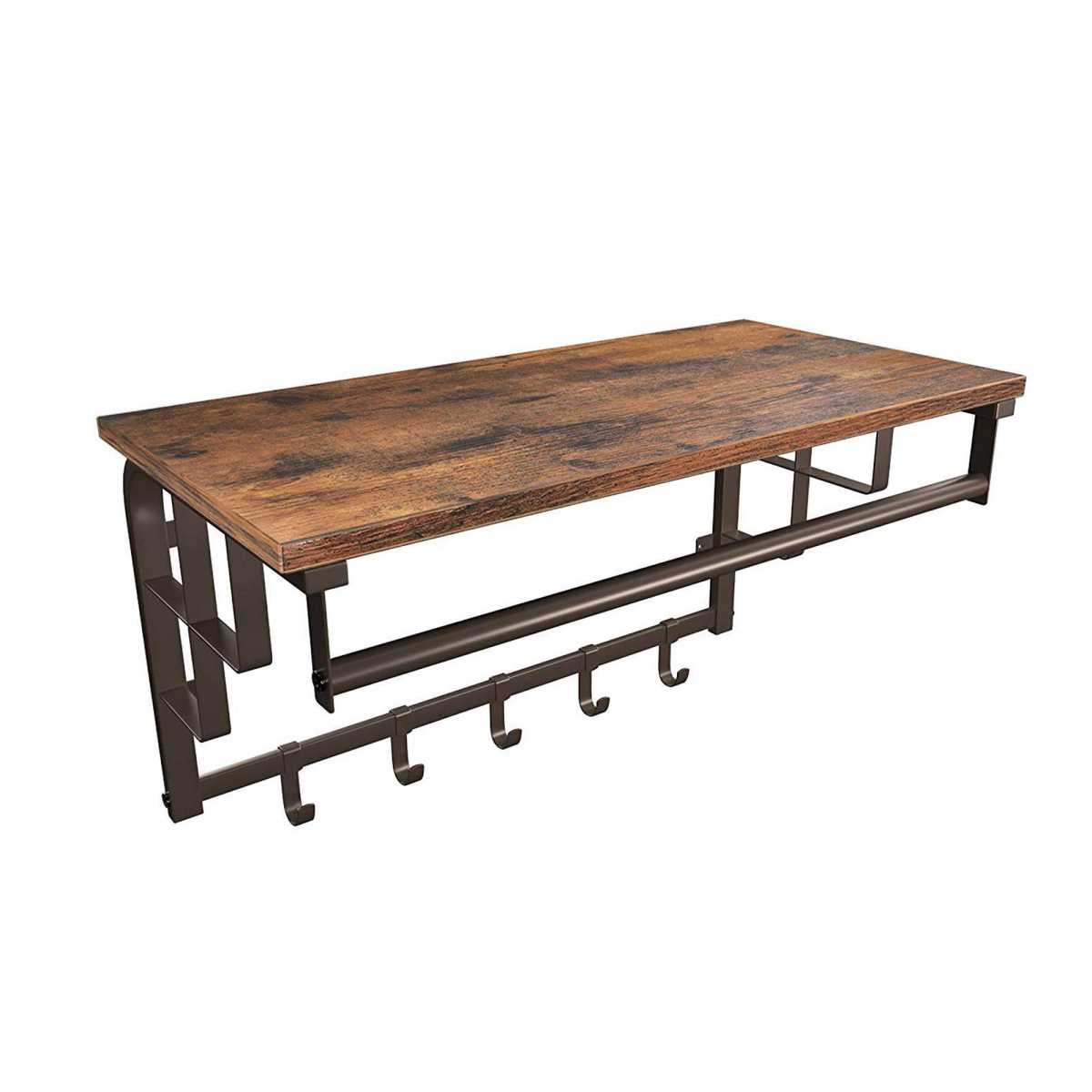 Wood And Metal Frame Coat Rack With 5 Removable Hooks, Brown And Black By Benzara | Coat Racks |  Modishstore  - 2