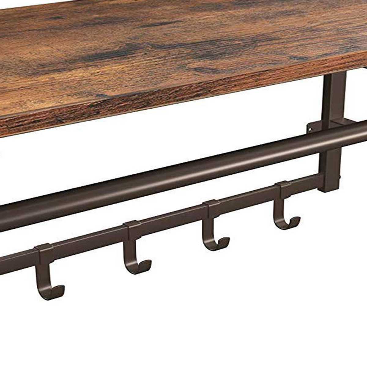 Wood And Metal Frame Coat Rack With 5 Removable Hooks, Brown And Black By Benzara | Coat Racks |  Modishstore  - 3