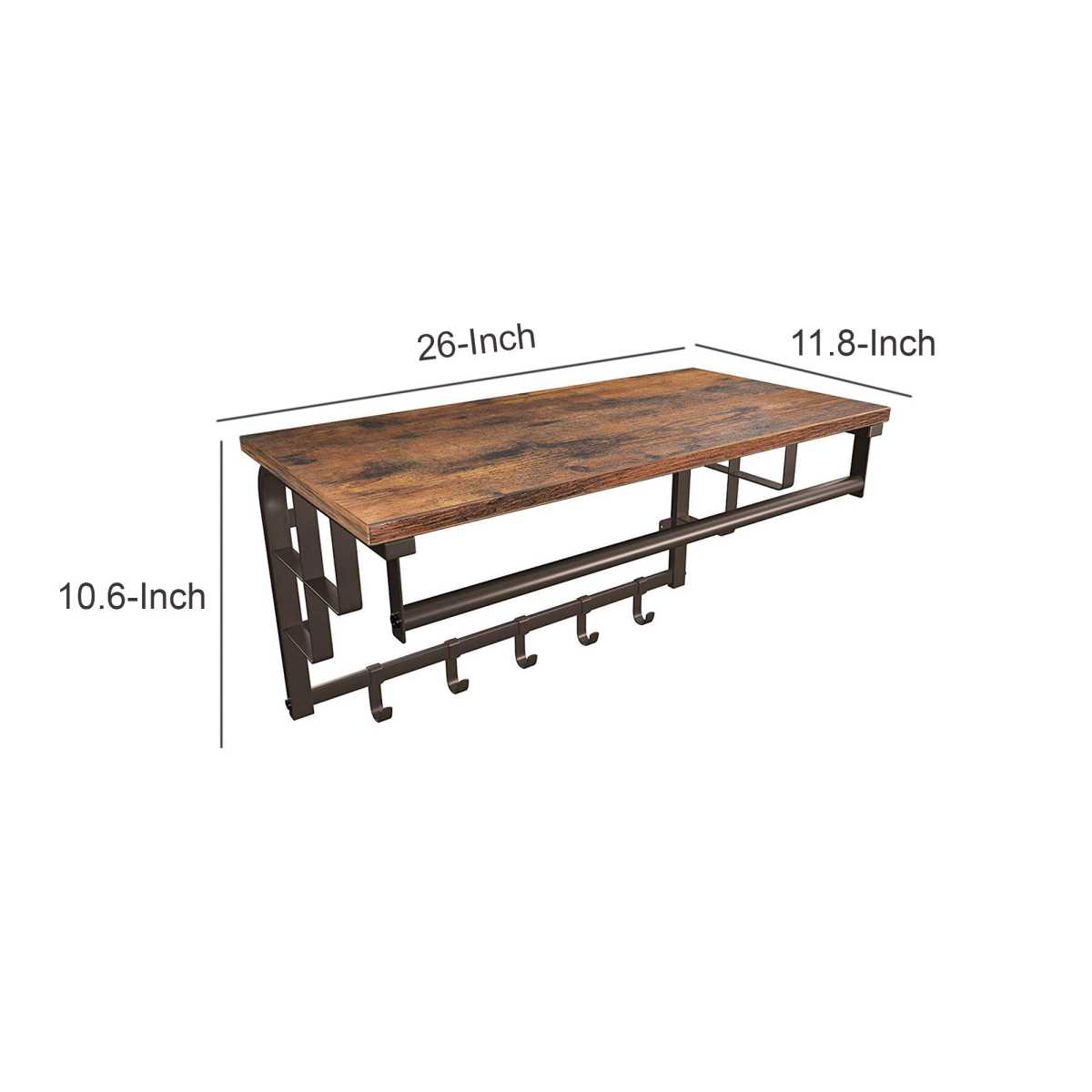 Wood And Metal Frame Coat Rack With 5 Removable Hooks, Brown And Black By Benzara | Coat Racks |  Modishstore  - 4