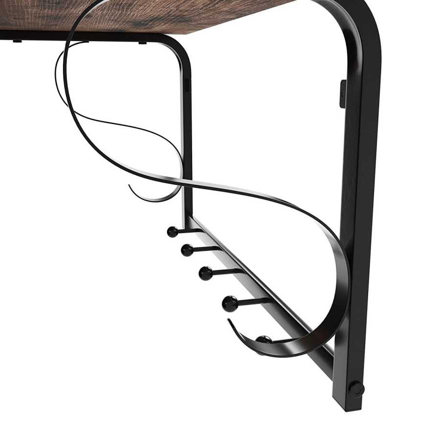 Iron Framed Wall Mounted Coat Rack With Storage Shelf And Hanging Rail, Brown And Black By Benzara | Coat Racks |  Modishstore  - 6
