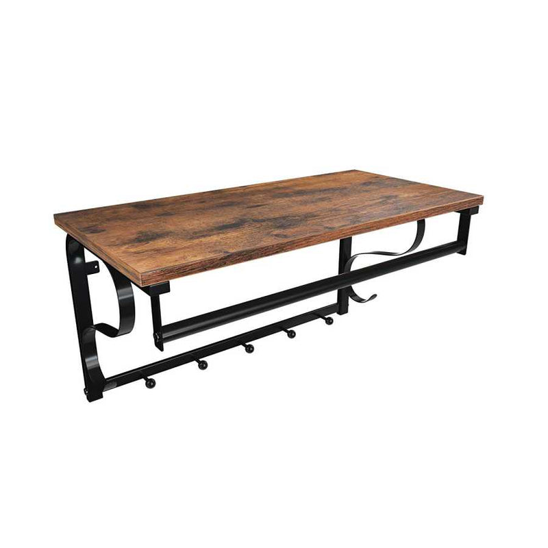 Iron Framed Wall Mounted Coat Rack With Storage Shelf And Hanging Rail, Brown And Black By Benzara | Coat Racks |  Modishstore 