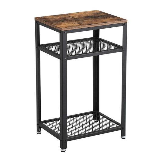Industrial Style Iron And Wood Side Table With Two Tier Mesh Shelves, Black And Brown By Benzara | Side Tables |  Modishstore 