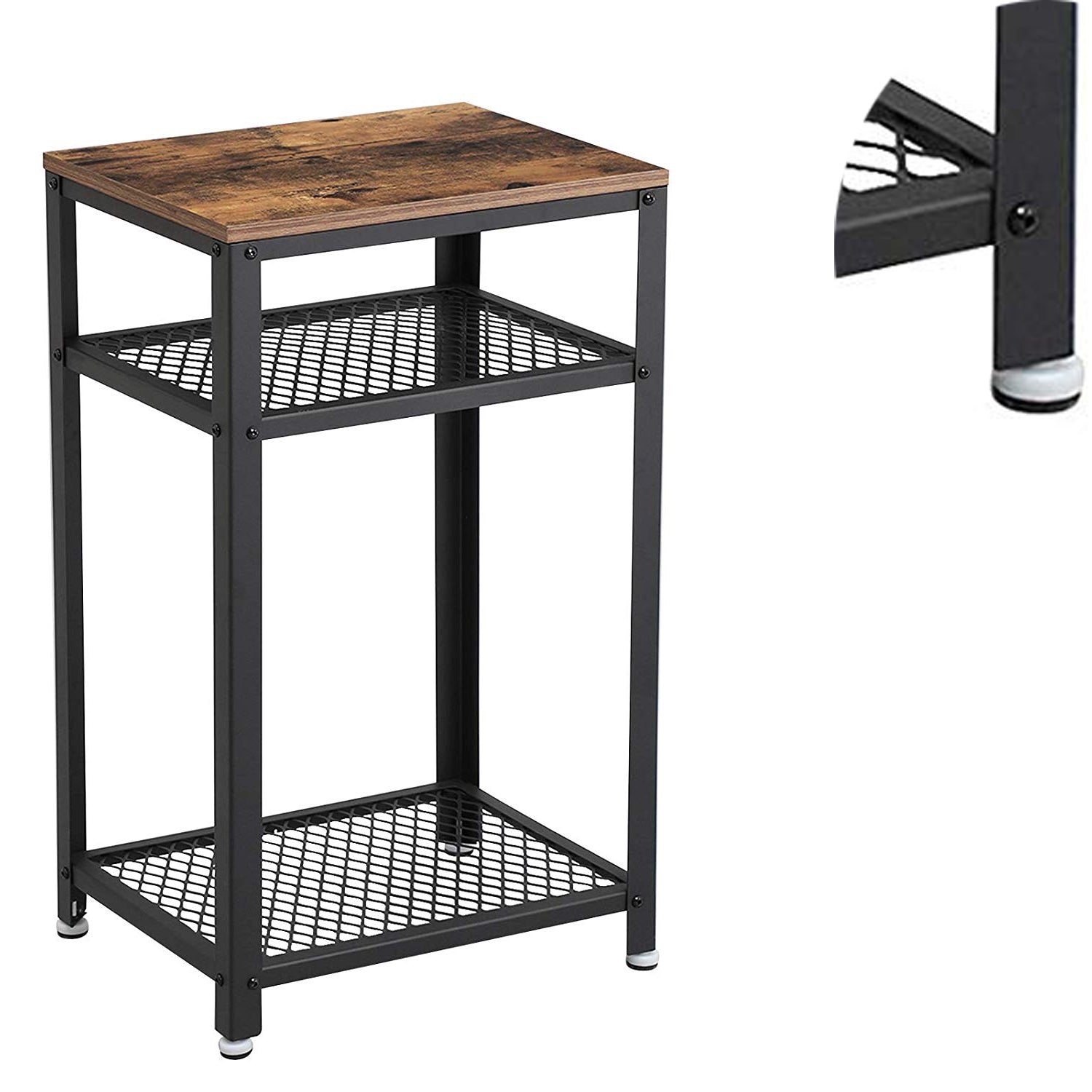 Industrial Style Iron And Wood Side Table With Two Tier Mesh Shelves, Black And Brown By Benzara | Side Tables |  Modishstore  - 3
