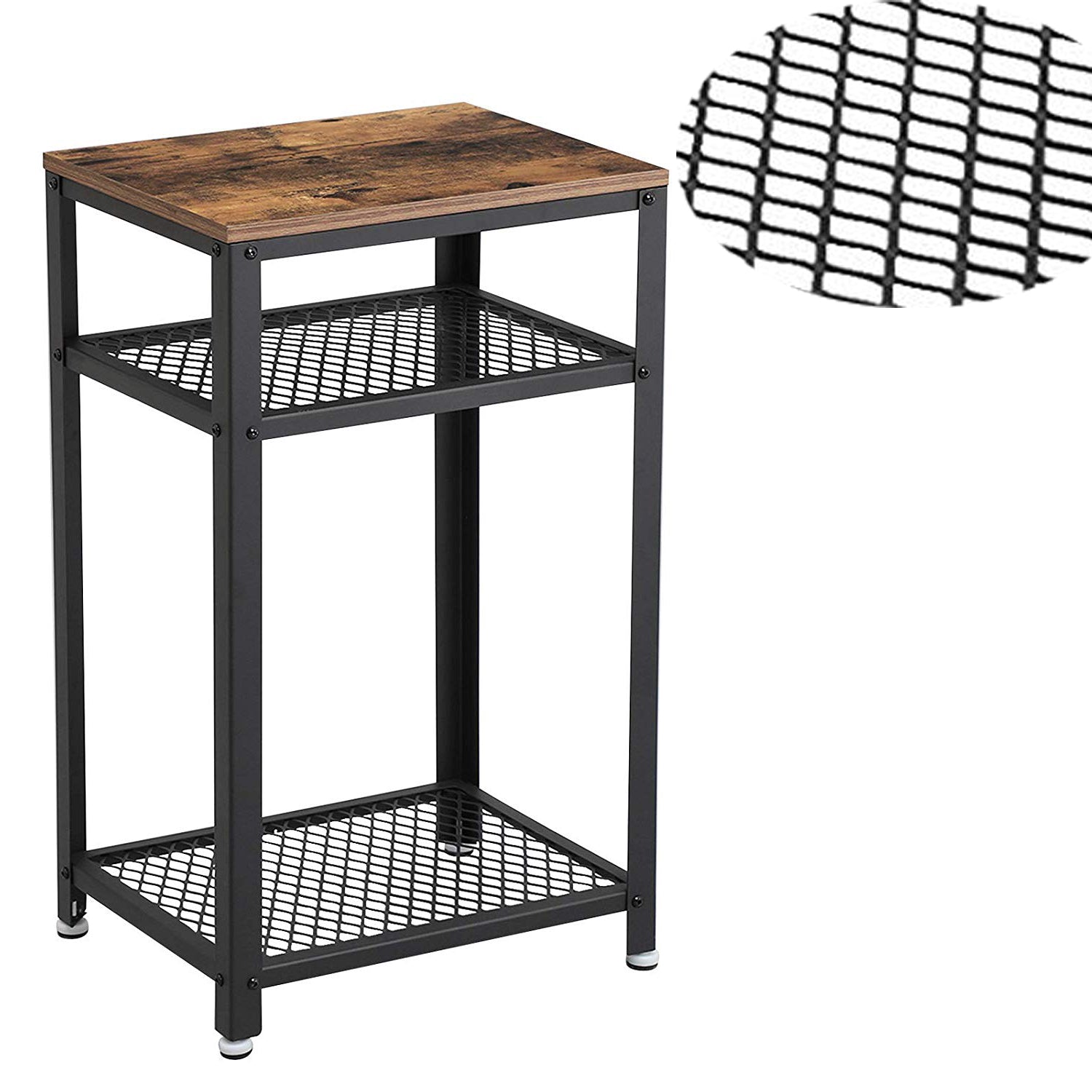 Industrial Style Iron And Wood Side Table With Two Tier Mesh Shelves, Black And Brown By Benzara | Side Tables |  Modishstore  - 4