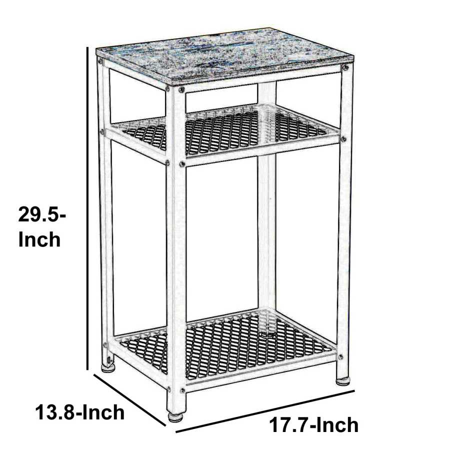 Industrial Style Iron And Wood Side Table With Two Tier Mesh Shelves, Black And Brown By Benzara | Side Tables |  Modishstore  - 5