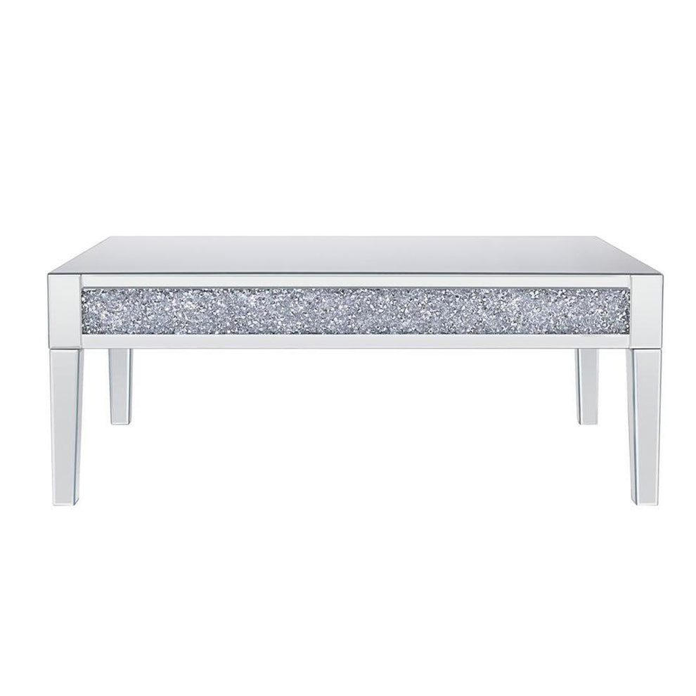 Wood And Mirror Coffee Table With Faux Crystals Inlay, Clear By Benzara | Coffee Tables |  Modishstore  - 3