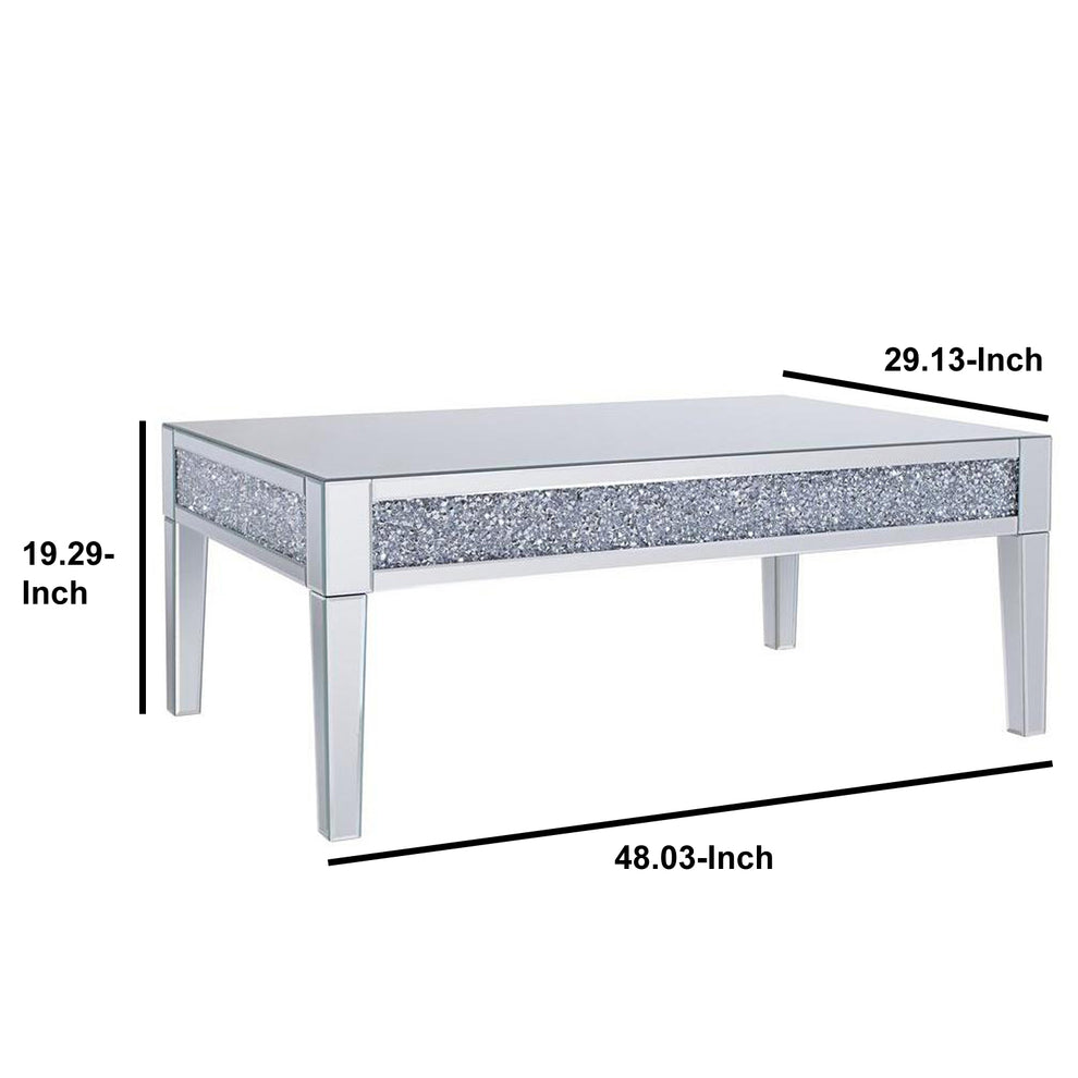 Wood And Mirror Coffee Table With Faux Crystals Inlay, Clear By Benzara | Coffee Tables |  Modishstore  - 5