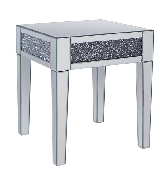 Wood And Mirror End Table With Faux Crystals Inlay, Clear By Benzara | Side Tables |  Modishstore 