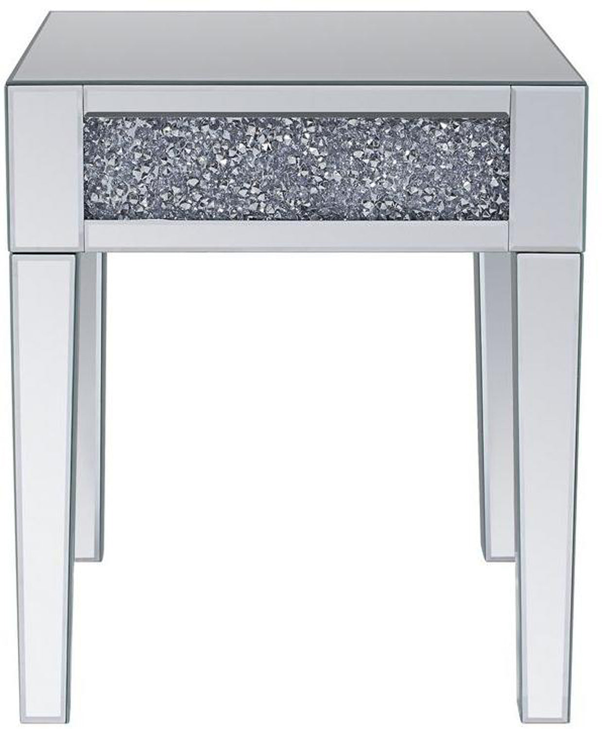 Wood And Mirror End Table With Faux Crystals Inlay, Clear By Benzara | Side Tables |  Modishstore  - 3