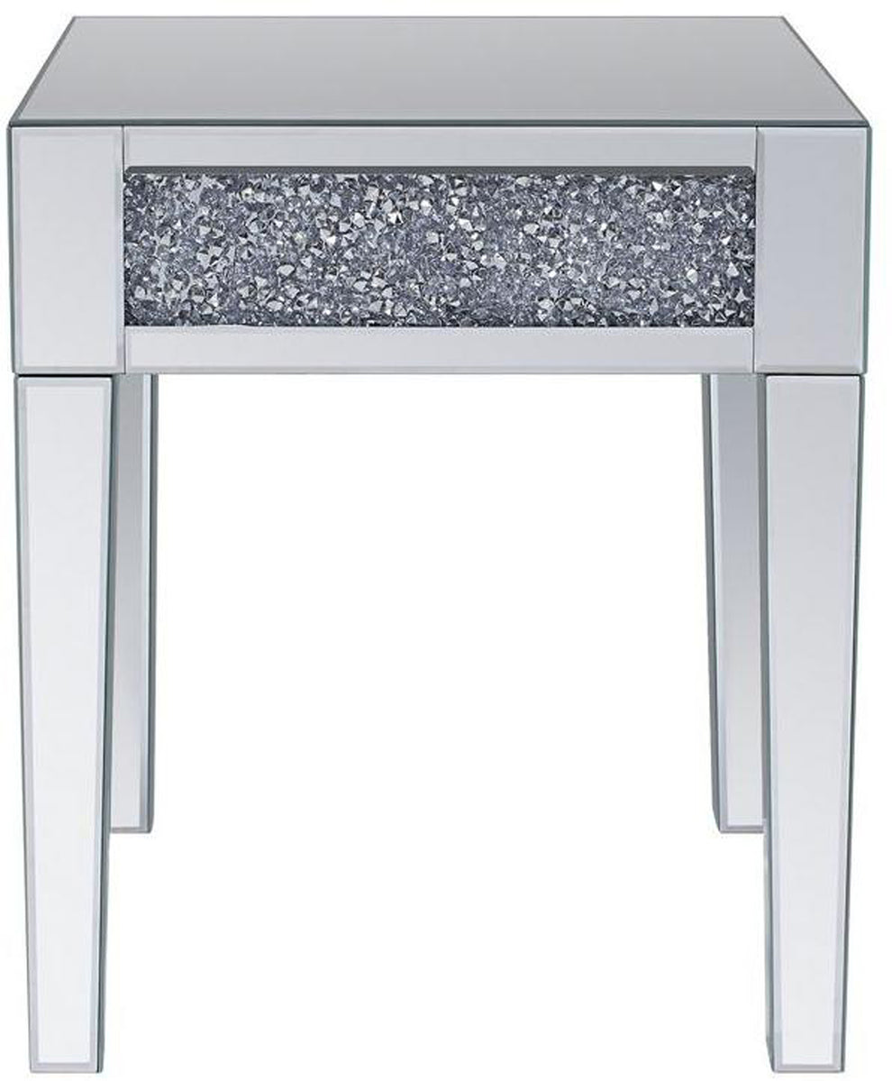 Wood And Mirror End Table With Faux Crystals Inlay, Clear By Benzara | Side Tables |  Modishstore  - 3