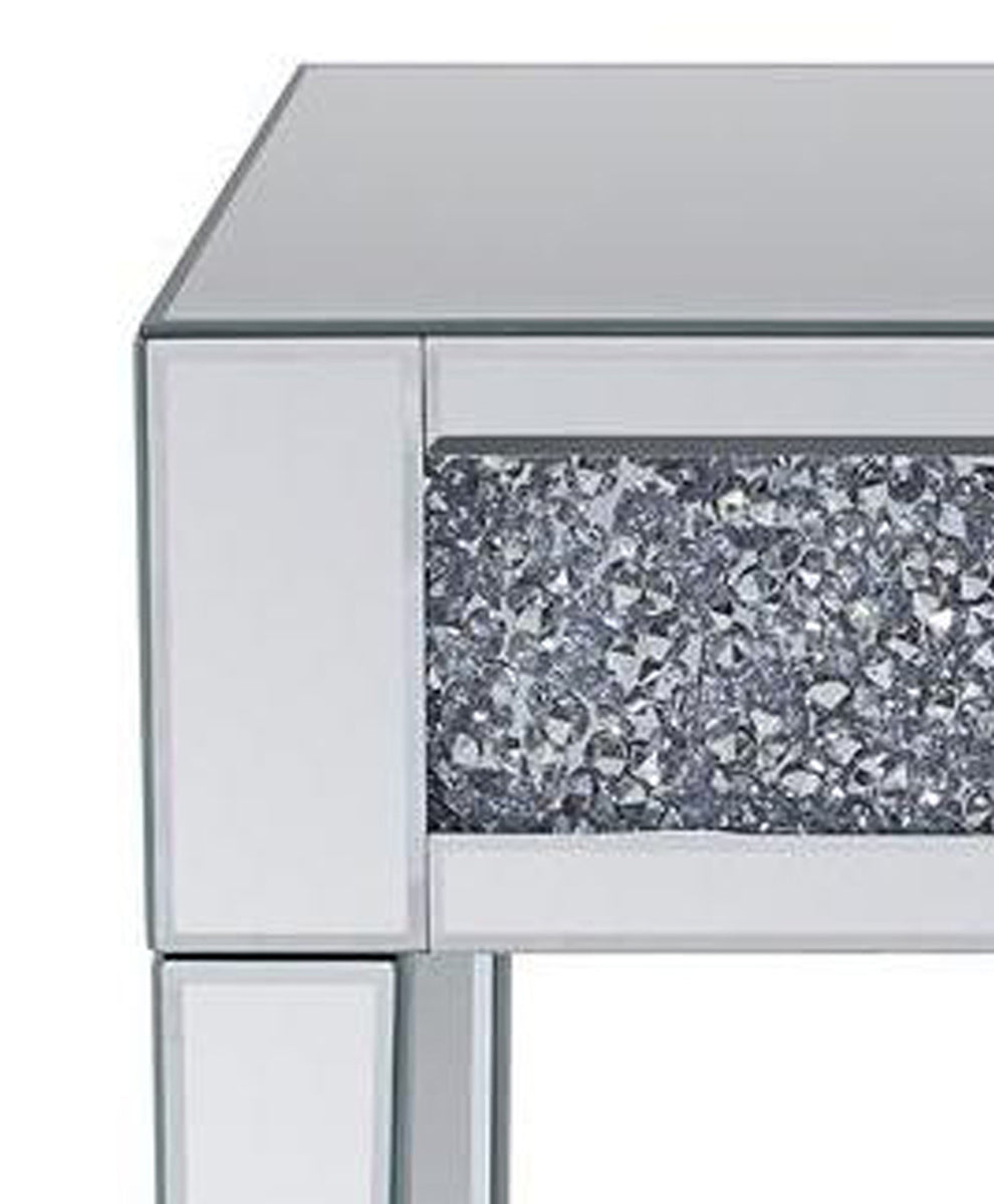 Wood And Mirror End Table With Faux Crystals Inlay, Clear By Benzara | Side Tables |  Modishstore  - 4