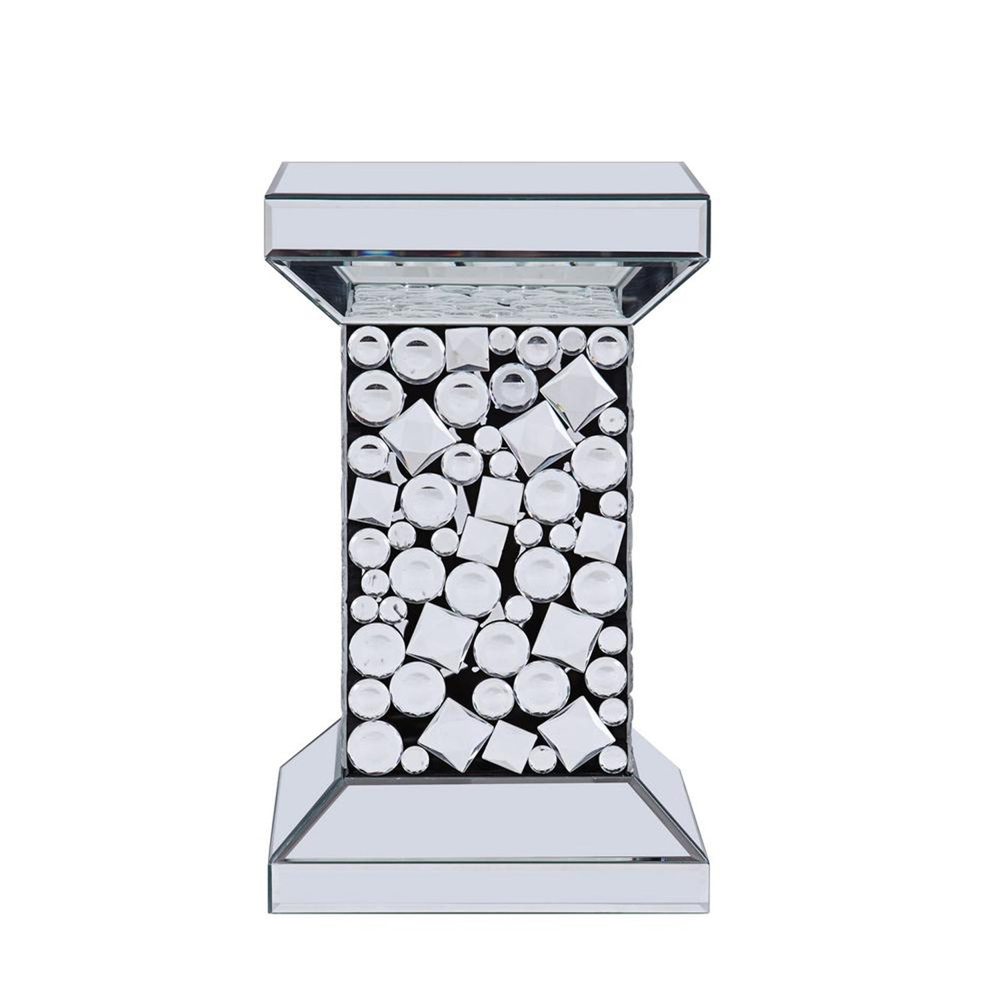 Wood And Mirror End Table With One Shelf, Clear And Black By Benzara | Side Tables |  Modishstore  - 3