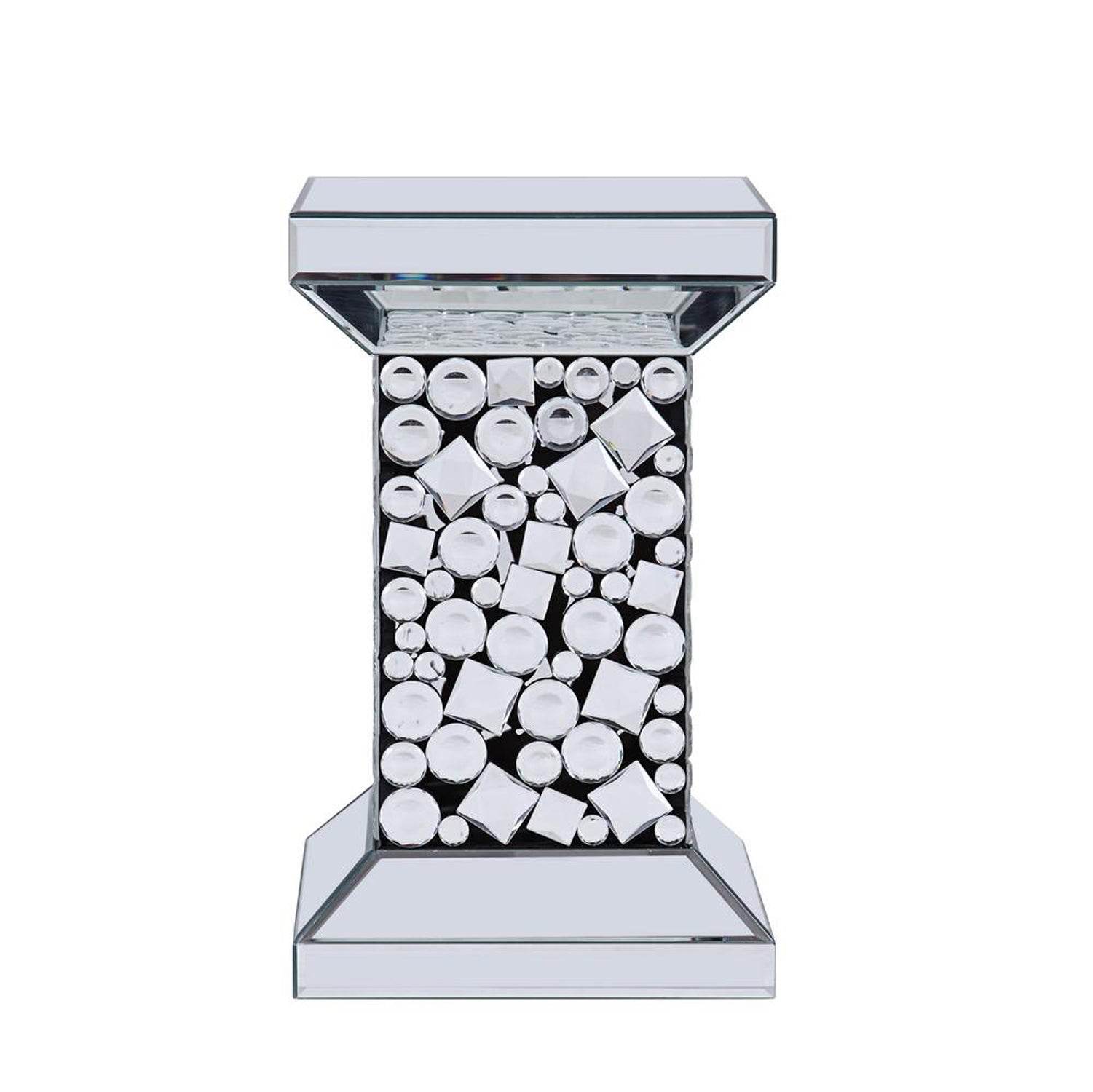 Wood And Mirror End Table With One Shelf, Clear And Black By Benzara | Side Tables |  Modishstore  - 3